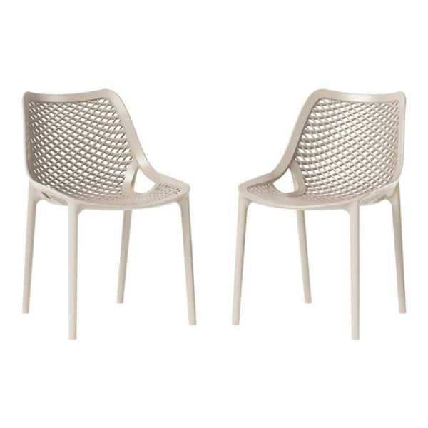 Frond&Form Outdoor Patio Poly Plastic Stacking Curved Dining Side Chair (Set of 2), Sand