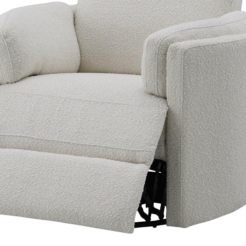 Beige Boucle Swivel Recliner with Wood Frame