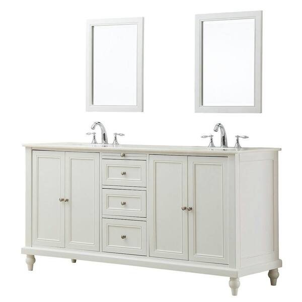 Direct vanity sink Classic 70 in. Double Vanity in Pearl White with Regular Marble Vanity Top in White and Mirrors