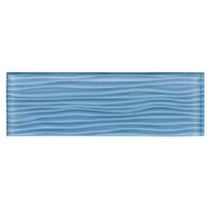 Enchant Parade Spell Blue Glossy 4 in. x 12 in. Glass Textured Subway Wall Tile Sample