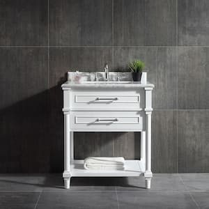 Aberdeen 30 in. W x 22 in. D x 34.5 in. H Bath Vanity in White with White Carrara Marble Top and Open Shelf