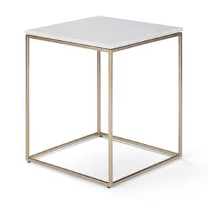Kline Modern 18 in. Wide Metal Accent Side Table in White, Gold