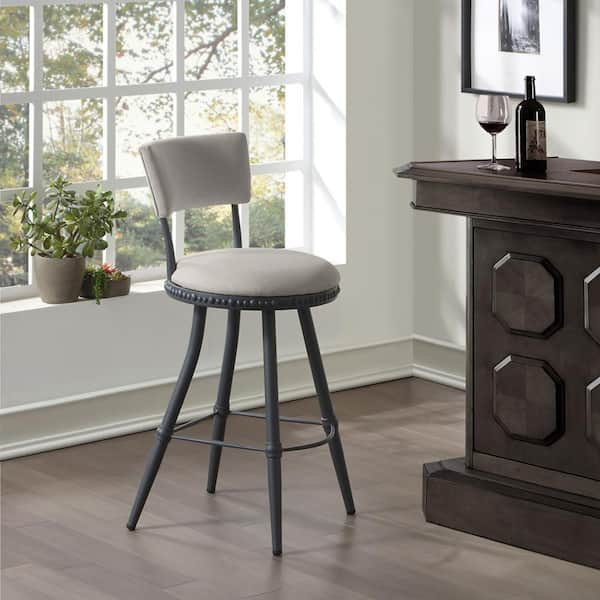 Benton Gray and Beige Upholstered Adjustable Bar Stool