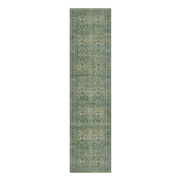 Phuket Island Greeen 2 ft. x 8 ft.  Distressed Vintage Floral Runner Rug