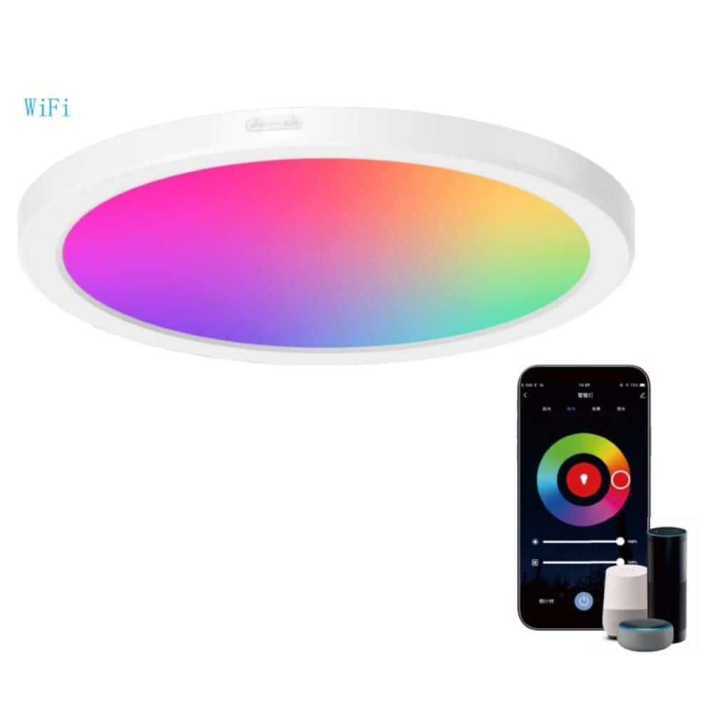 11 in. Smart RGBTW Flush Mount Slim Panel Light WiFi Smart Ceiling Light