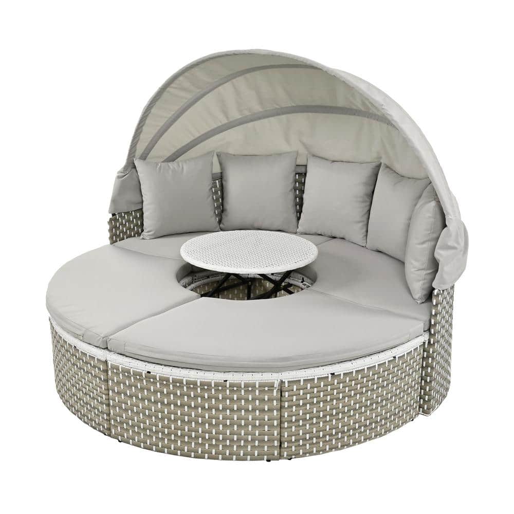 Wicker Round Outdoor Sectional Sofa Set Patio Furniture Patio Daybed with R