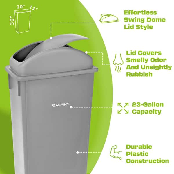 Alpine Industries Trash Can 23 Gallon Gray Commercial 3/Pack (477-GRY-3PK)