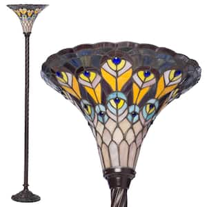 72 in. Antique Bronze Peacock Stained Glass Floor Lamp with Foot Switch