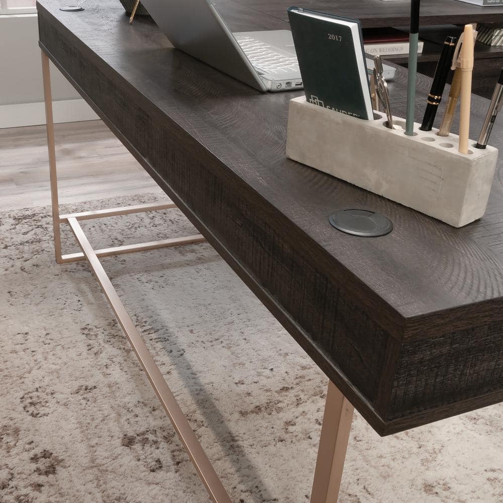 Blade Walnut L-Shaped Wood Corner Desk with Filing Cabinet