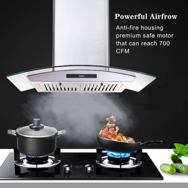 30 in. Ducted 700 CFM Wall Mounted Range Hood Tempered Glass Touch Panel Control Vented LEDs in Sliver