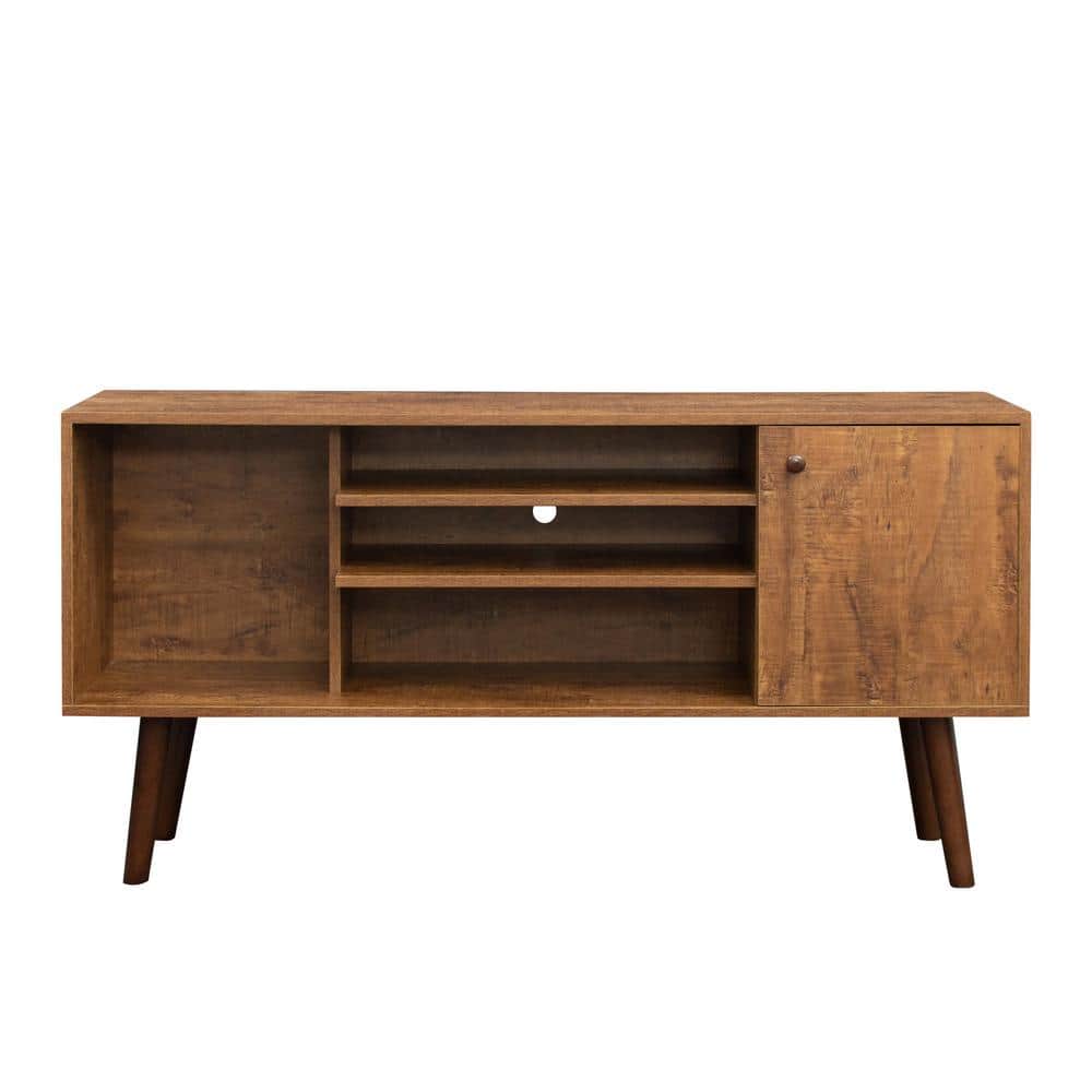 53.15 in. Walnut TV Stand with Storage and Shelves Cabinet Fits TVs Up To 