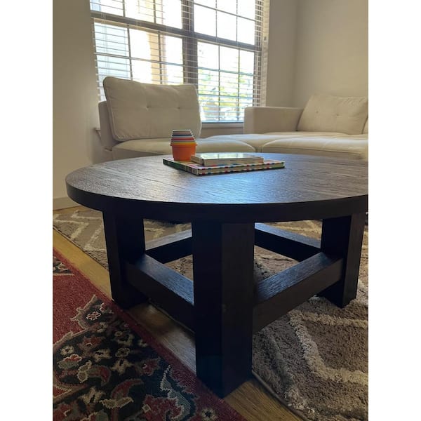 MAVEN LANE 35 in. Aged Brown Round Wood Coffee Table