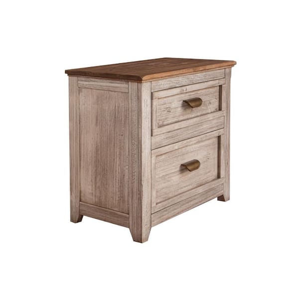 Benjara 29 in. Cream and Brown 2-Drawers Wooden Nightstand