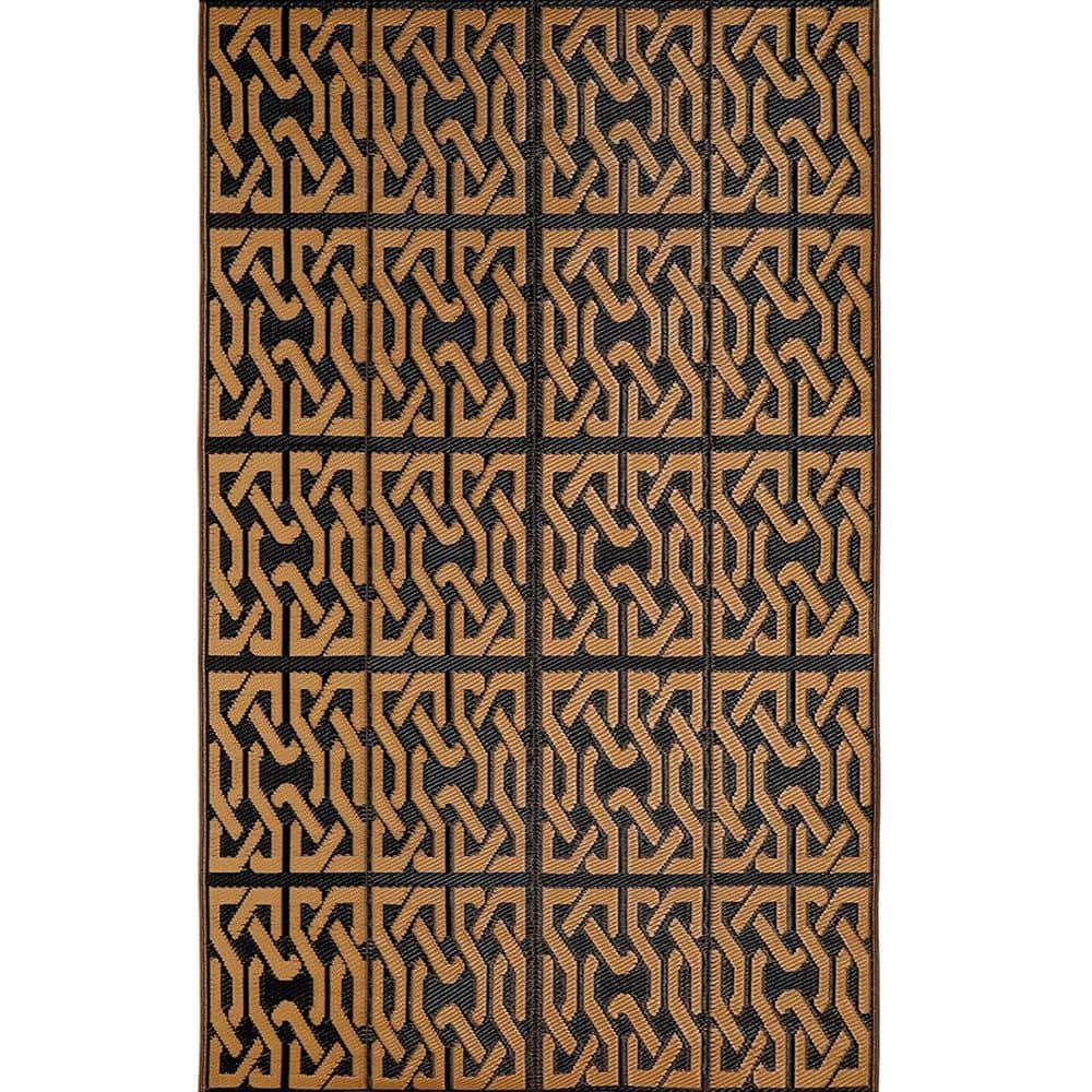 Brown 5 ft. x 8 ft. Modern Geometric Plastic Indoor/Outdoor Area Rug