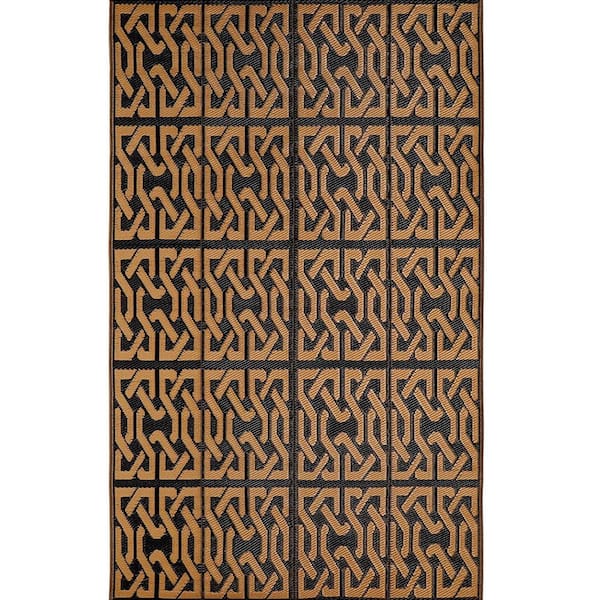 Brown 5 ft. x 8 ft. Modern Geometric Plastic Indoor/Outdoor Area Rug