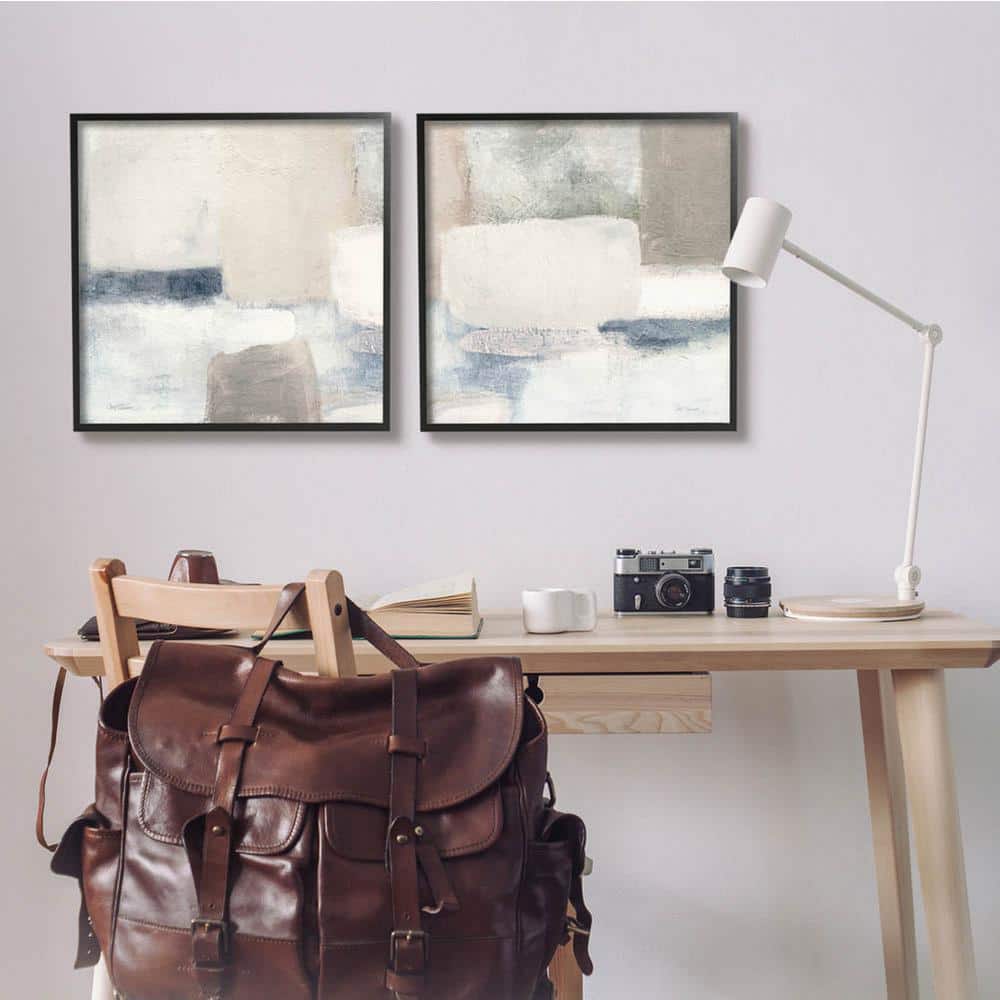 Beige and Blue Abstract Canvas Print Set with Black Frame