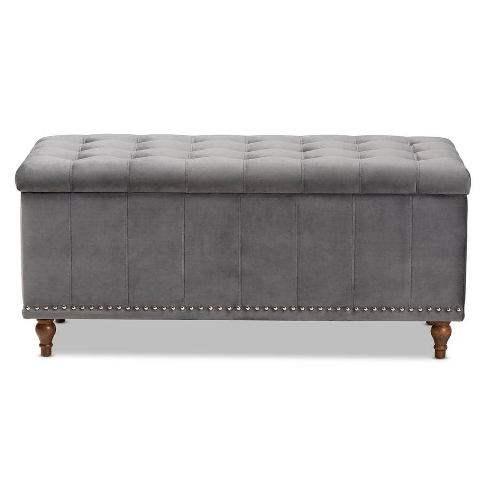 Kaylee Gray Velvet Tufted Storage Ottoman Bench