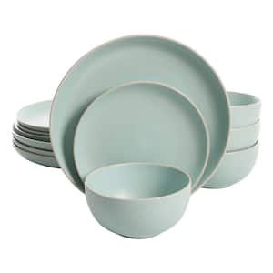 Rockaway 12-Piece Matte Teal Stoneware Plates and Bowls Dinnerware Set