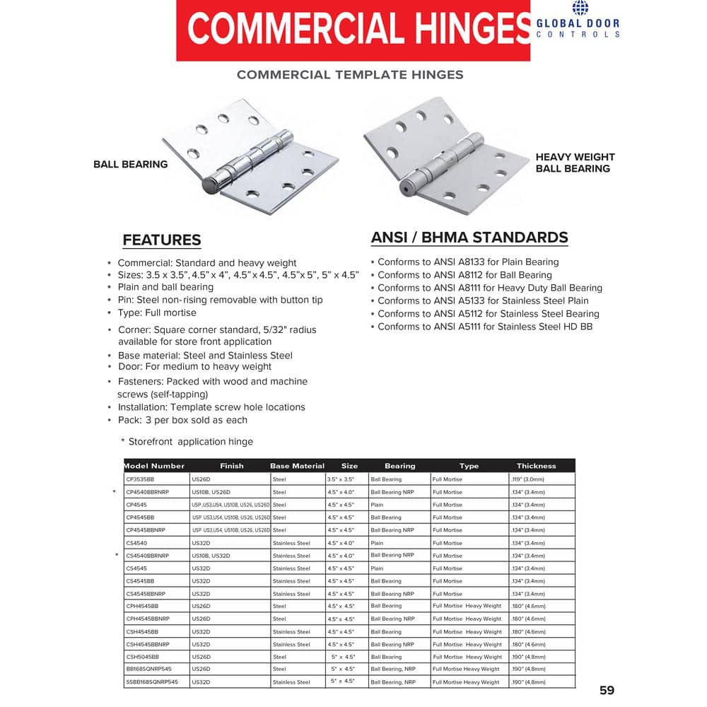 4.5 in. Bright Chrome Steel Ball Bearing Hinge Set