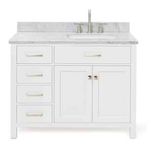 Bristol 43 in. W x 22 in. D x 35.25 in. H Freestanding Bath Vanity in White with Carrara White Marble Top