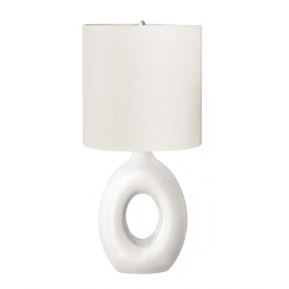 24 in. White Ceramic Table Lamp with Donut-Shaped Base and Oval Ivory Fabric Shade for Living Room, Bedroom and Office price history on PriceWatchPro