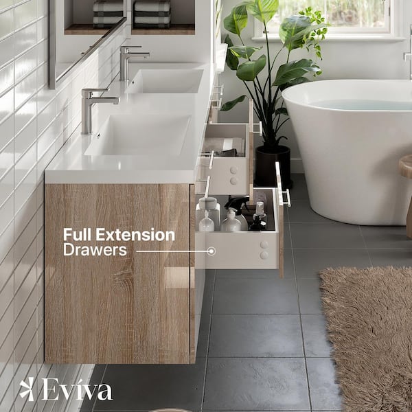 Axis 72 in. W x 20 in. D x 23 in. H Floating Double Sink Bath Vanity in White Oak with White Acrylic Top