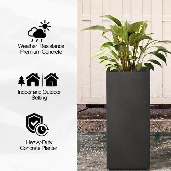 KANTE Kante 20.3 in. H Weathered Concrete Tall Rectangular Planter, Outdoor  Indoor, Weather Resistant, with Drainage Hole RMF0002A-70221