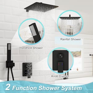 2-Spray Patterns with 2.0 GPM 12 in. Wall Mount Dual Shower Head Hand Shower Faucet in Matte Black