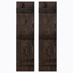 14 in. x 54 in. Traditional Wood Board and Batten Shutters Pair in Slate Black