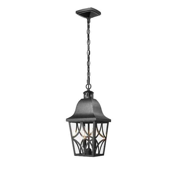 Sunpez 78 in. H 1 Light E12 Outdoor Pendant Light Black Hanging Lantern with Glass Shade Adjustable Chain, No Bulbs Included