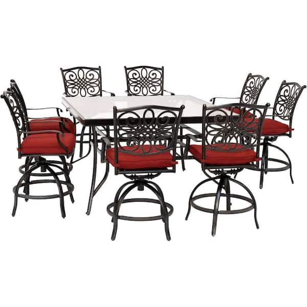 9 Piece Aluminum Outdoor Dining Set, High Top Outdoor Dining Table Set For 8