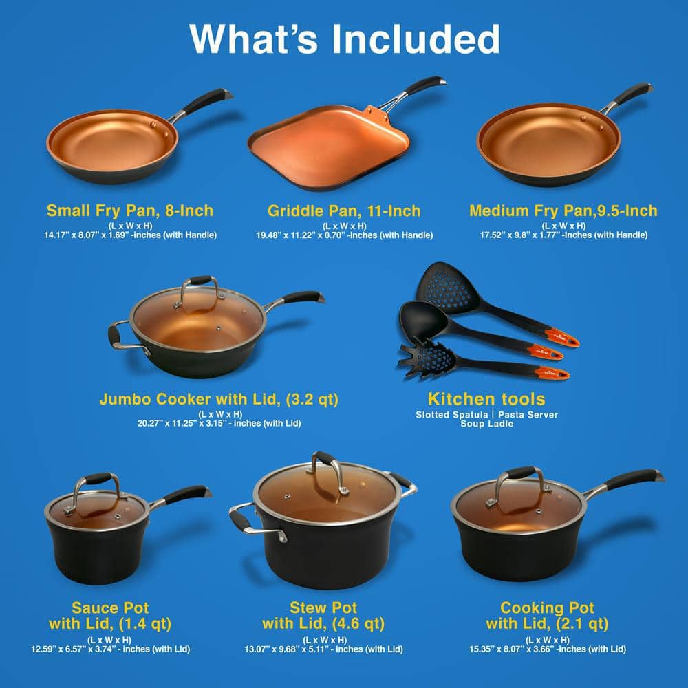 NutriChef 14-Piece Copper Non-Stick Aluminum Cookware Set