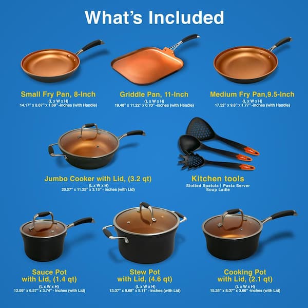 NutriChef Nonstick Cookware Excilon | Home Kitchen Ware Pots & Pan Set with  Saucepan, Frying Pans, Cooking Pots, Lids, Utensil PTFE/PFOA/PFOS Free, 11