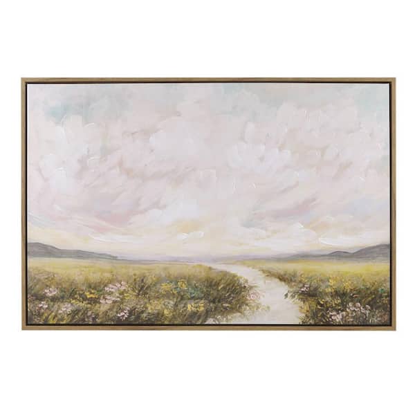 Miscool Anky 1-Piece Framed Art Print 27 in. x 40 in. Hand Embellished Framed Canvas Abstract Landscape Wall Art