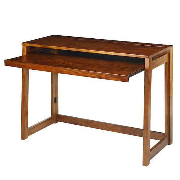 Casual Home Warm Brown Folding Desk with Pull-Out and USB Port