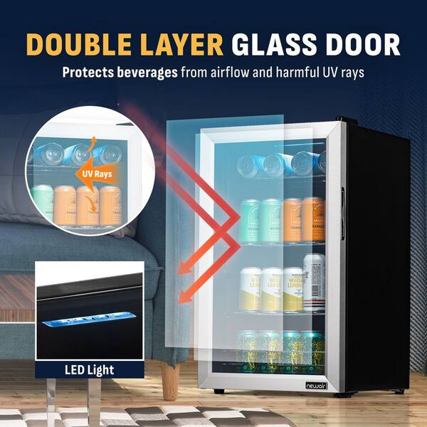 NewAir 17 in. 100 (12 oz.) Can Beverage Cooler with Glass Door in
