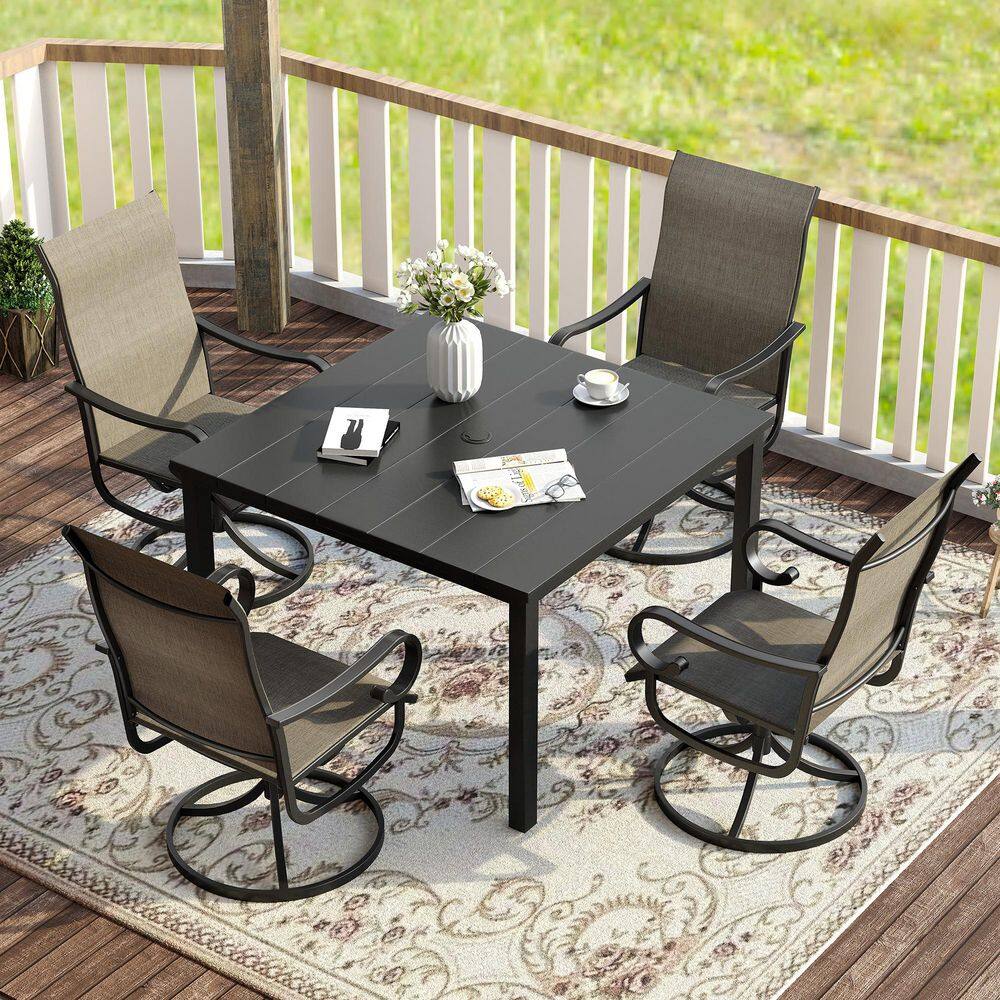 5-Piece Outdoor Patio Dining Set with 40.2 in. Black Metal Square Table and 4-Brown Textilene Swivel Chairs price history on PriceWatchPro