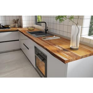 7.2 ft. L x 25 in. D, Teak Butcher Block Standard Countertop in Clear with Live Edge