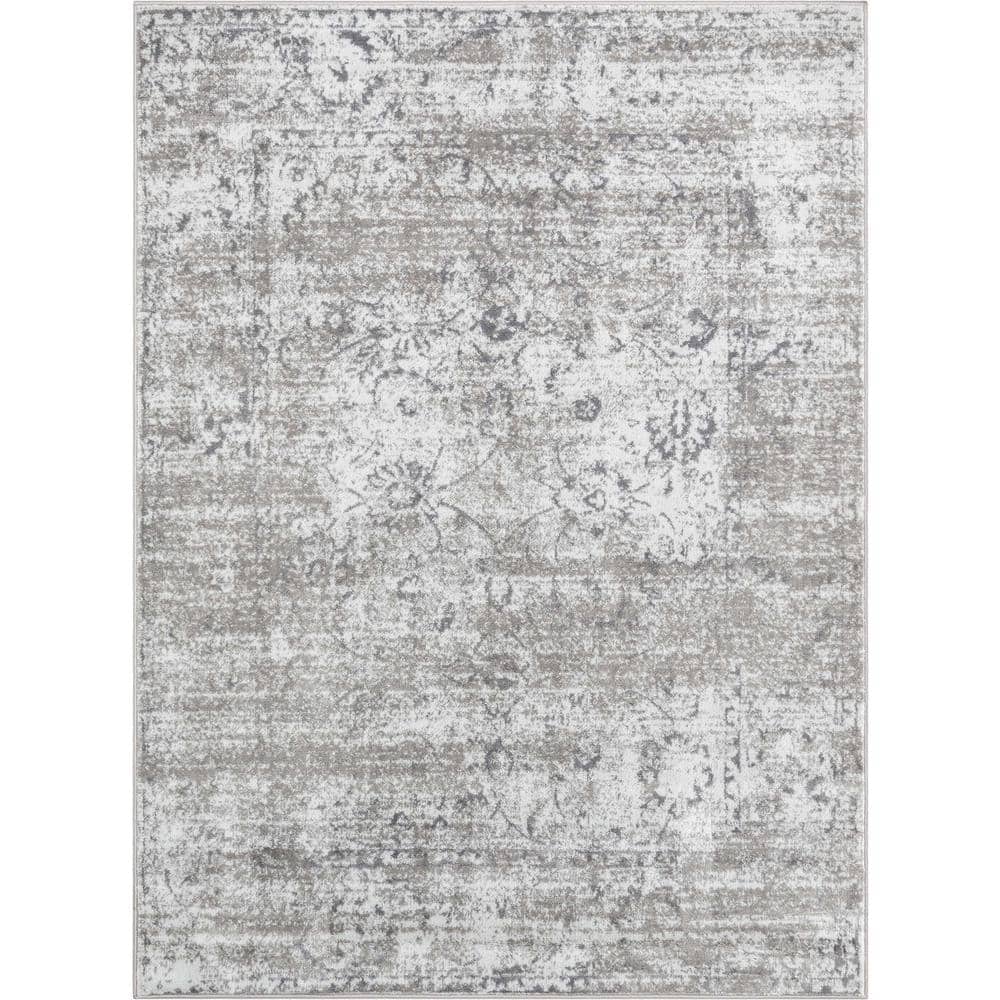 Ivory and Gray Vintage Oriental Rectangular Area Rug