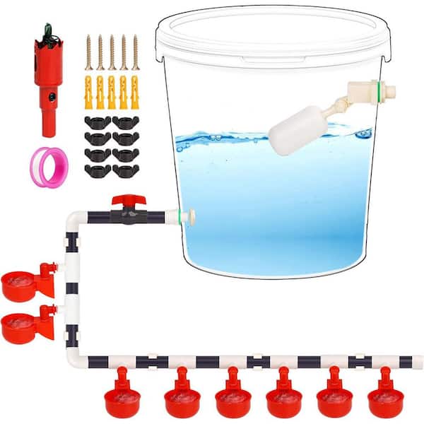 8 Chicken Water Cups Automatic Waterer System with Tee Fittings PVC Pipe for Quail Duck Poultry Coop Dispenser