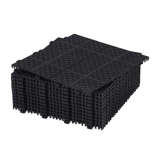 Unbranded 1 ft. x 1 ft. Square Plastic Deck Tile in Black, Waterproof, All Weather Use (12 per Case)
