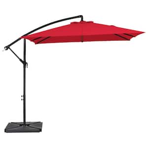 8 ft. x 8 ft. Steel Square Cantilever Patio Umbrella with Weighted Base in Red