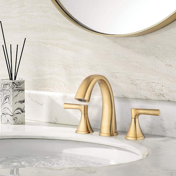 8 in. Widespread 3-Hole Double Handle Bathroom Sink Faucet with Drain in Brushed Gold