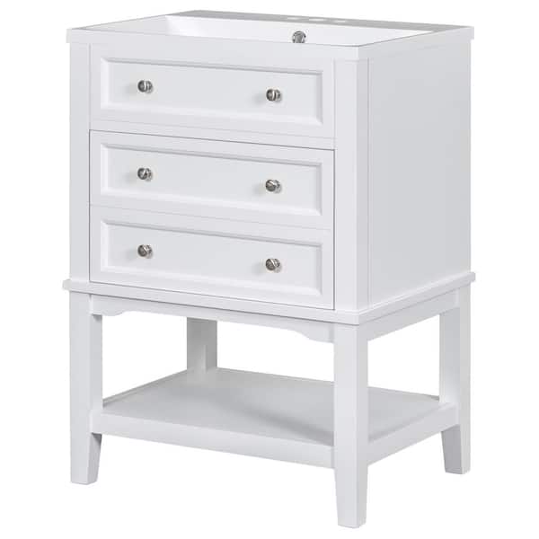 WELLFOR 24 in. W x 18 in. D x 34.2 in. H Single Sink Bath Vanity in White with White Ceramic Top