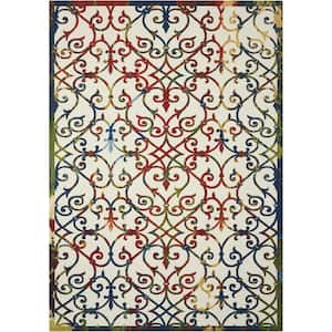 Home and Garden Multicolor 8 ft. x 11 ft. Floral Transitional Indoor/Outdoor Patio Area Rug