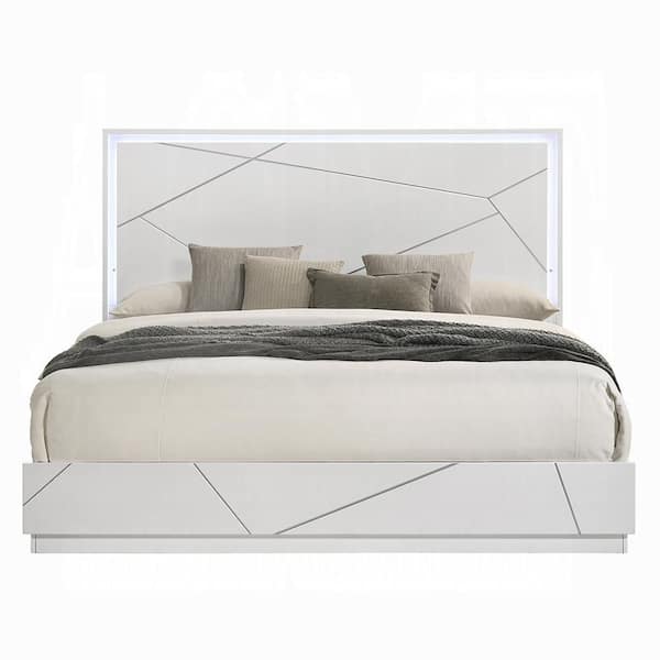Acme Furniture Riley White and Silver High Gloss Wood Frame