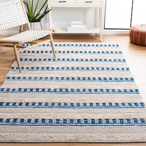 Natura Beige/Navy 5 ft. x 8 ft. Solid Color Striped Area Rug