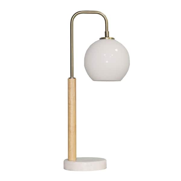 Jushua 23 in. H Gold Bedroom Table Lamp Marble Study Room Desk Bedside Lamp, White Globe Lampshade Table Lamp with Marble Base