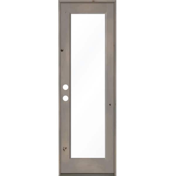 Krosswood Doors 30 in. x 96 in. Rustic Knotty Alder Full-Lite Right-Hand/Inswing Clear Glass Grey Stain Single Wood Prehung Front Door