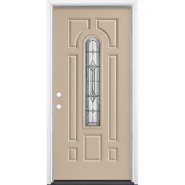 Masonite 36 in. x 80 in. Providence Center Arch Painted Steel Prehung Front Exterior Door with Brickmold
